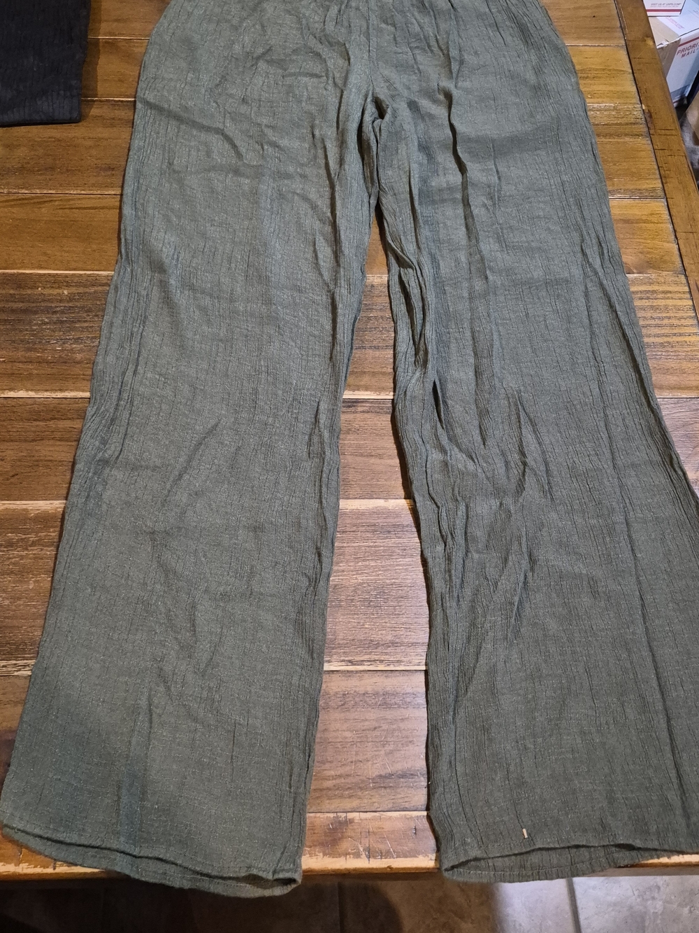 by & by Olive Green Wide Leg Pants XXL Rayon Blend Boho Relaxed Gauze Pant